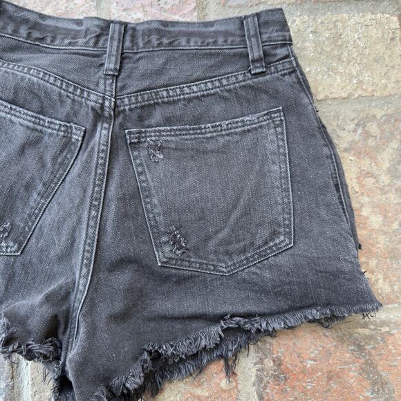 Abercrombie & Fitch Jean Shorts Denim Black Distressed 26 Raw Hem High Waist - Picture 8 of 9
